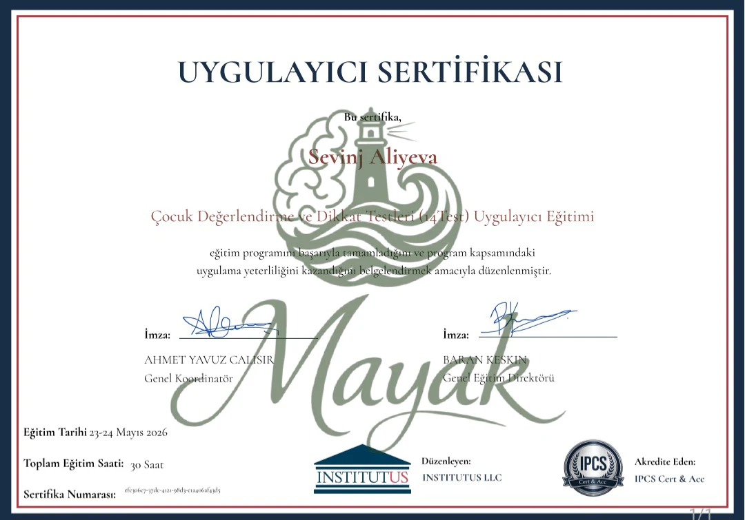 Uşaq Qiymətləndirmə və Diqqət Testləri Təlimi
