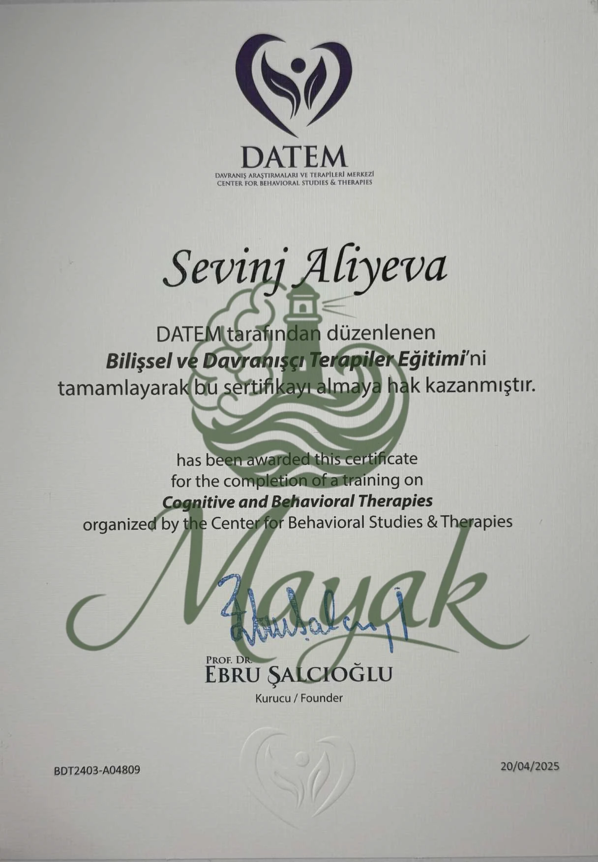 Koqnitiv və Davranış Terapiyaları üzrə Təlim