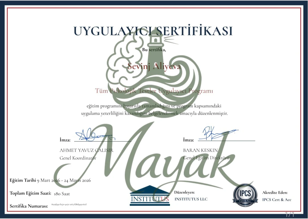 Psixoloji Testlərin Tətbiqi üzrə Təlimi