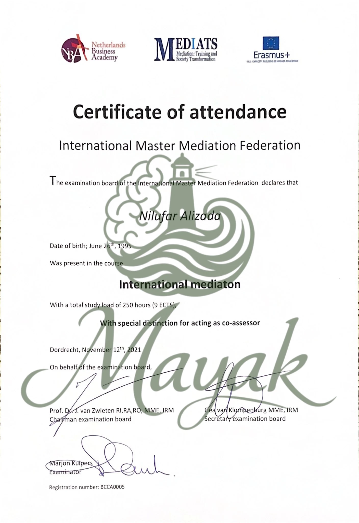 Beynəlxalq Mediasiya üzrə Təlim Proqramı (250 saat, 9 ECTS) International Master Mediation Federation, Niderland