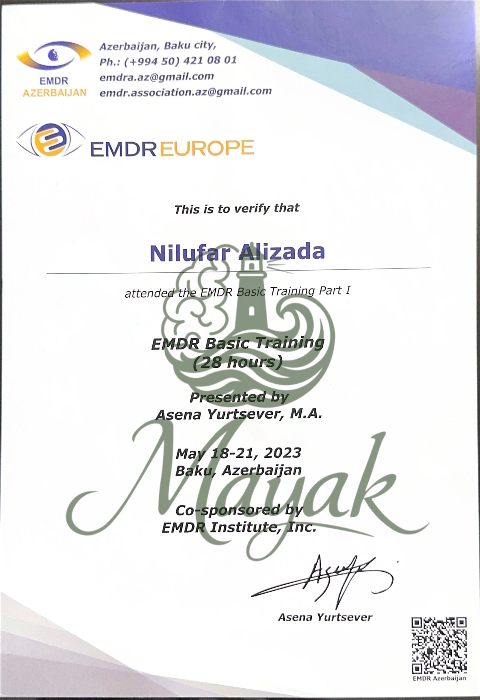 EMDR Europe tərəfindən akkreditə olunmuş EMDR terapiyası təlimi