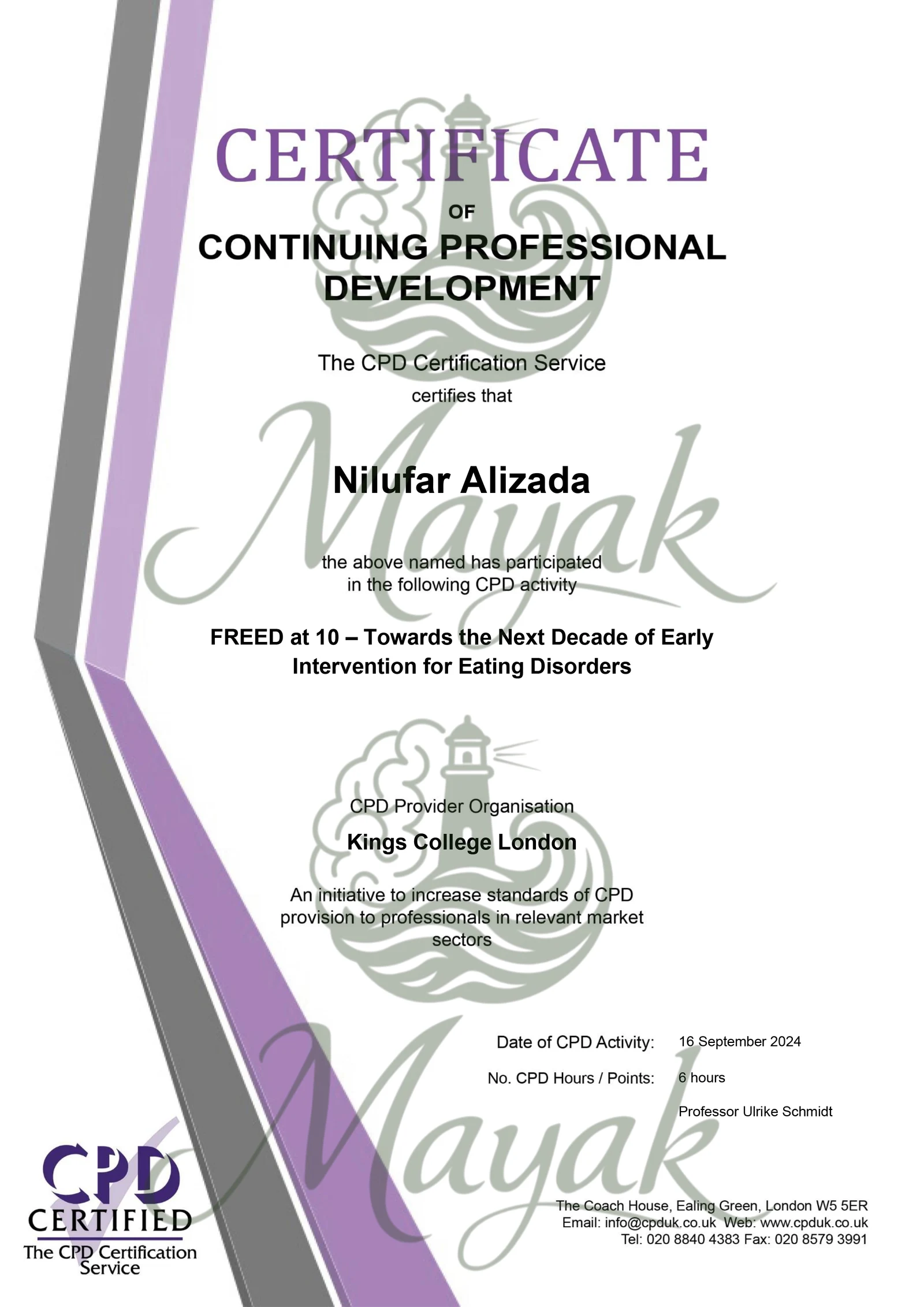 King’s College London - Qidalanma Pozuntularında Erkən Müdaxilə Davamlı Peşəkar İnkişaf (CPD)