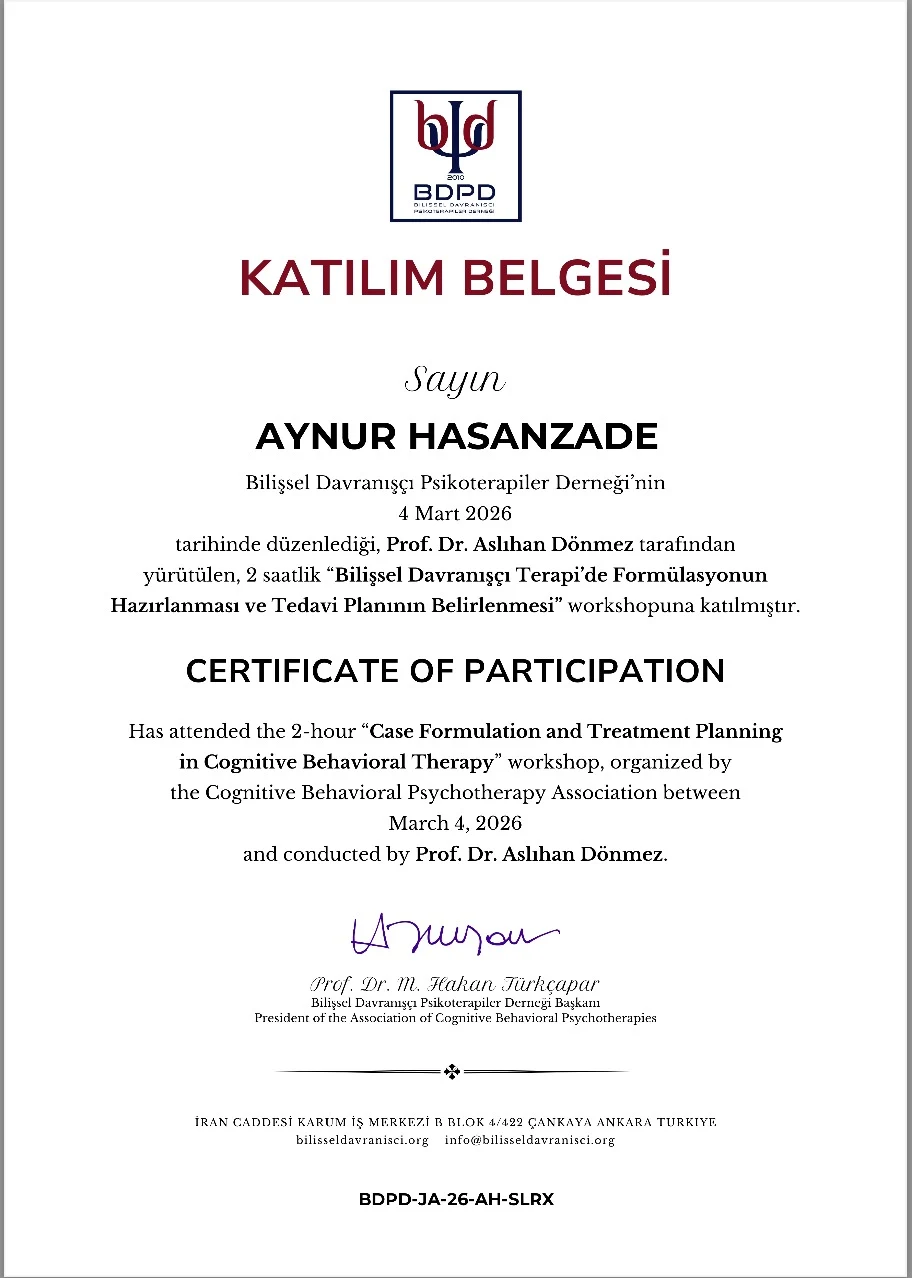 "Koqnitiv Davranış Terapiyasında Klinik Formulyasiyanın Hazırlanması və Müalicə Planının Müəyyənləşdirilməsi"