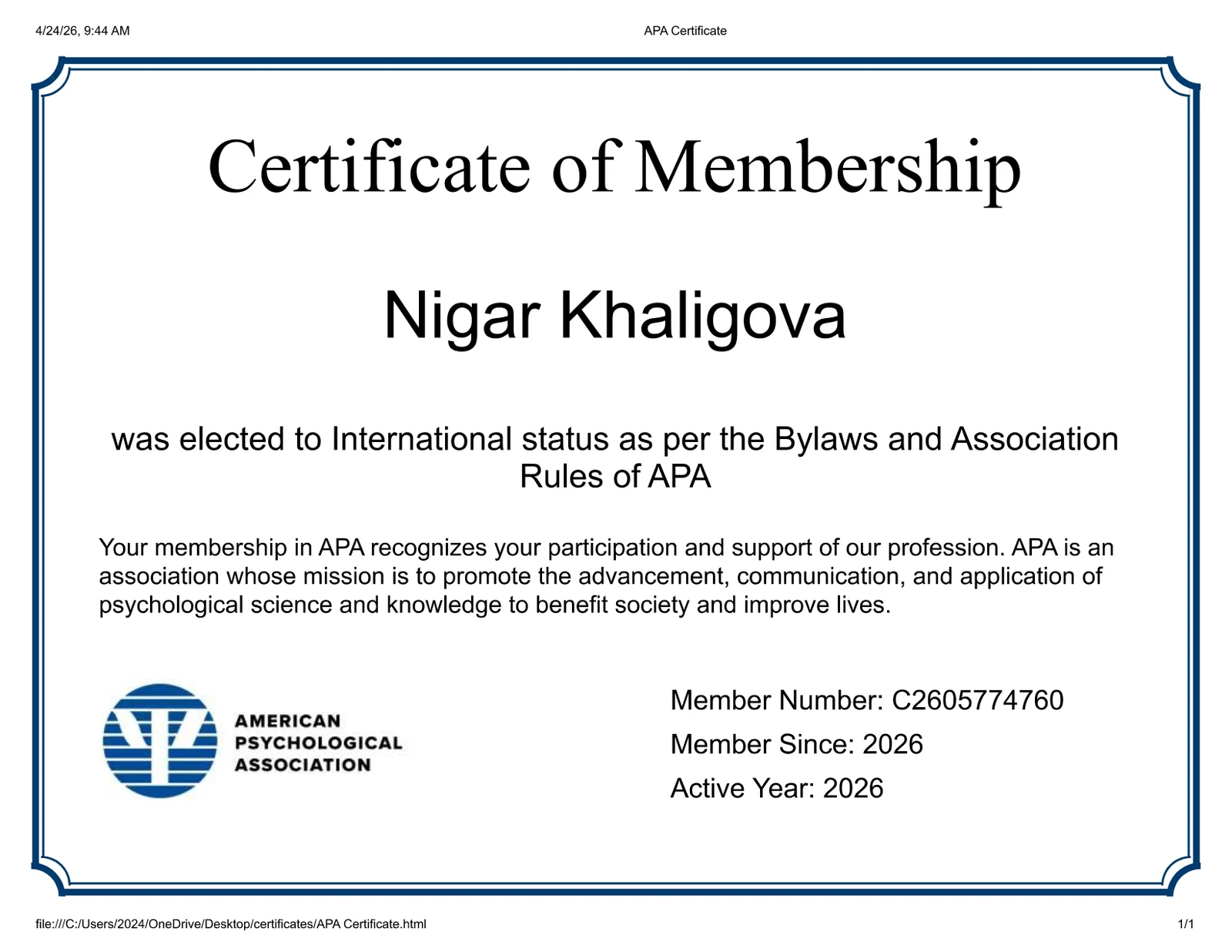 American Psychologists Association