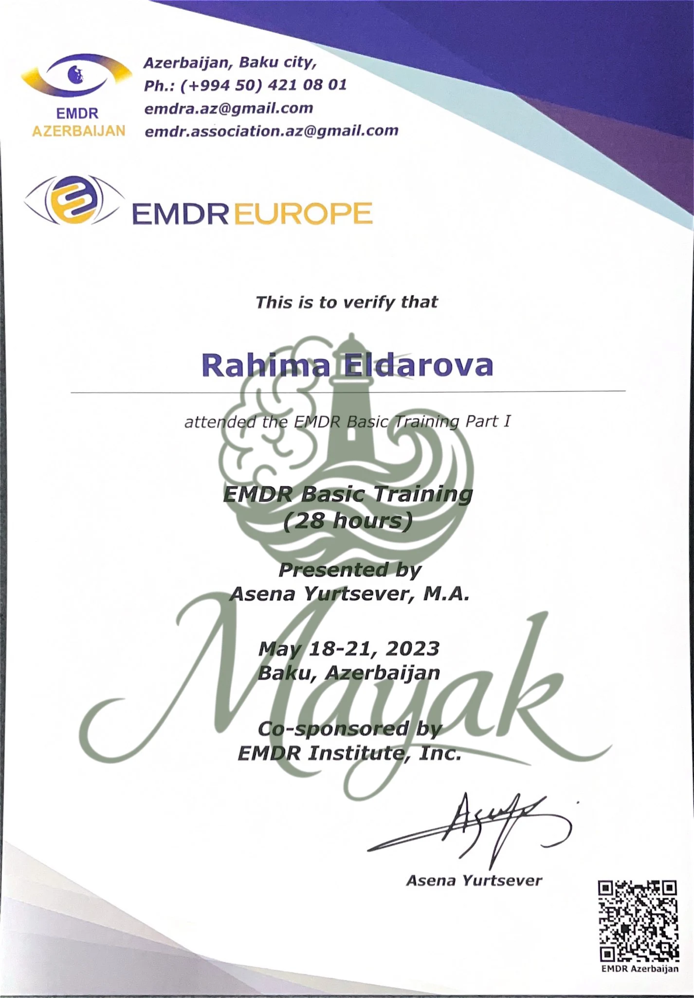 EMDR Europe tərəfindən akkreditə olunmuş EMDR terapiyası təlimi